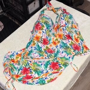 Time and Tru White Multi Tropical Floral two piece swim suit